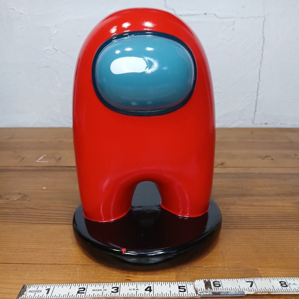 Among Us Crewmate Ceramic Piggy Bank Red Black And Blue 5.75 X7.50"